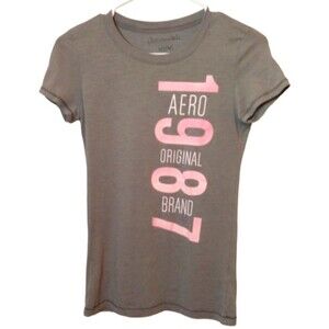 Aeropostale T-Shirt Women's Size Medium Gray 100% Cotton 1987 Aero Short Sleeve